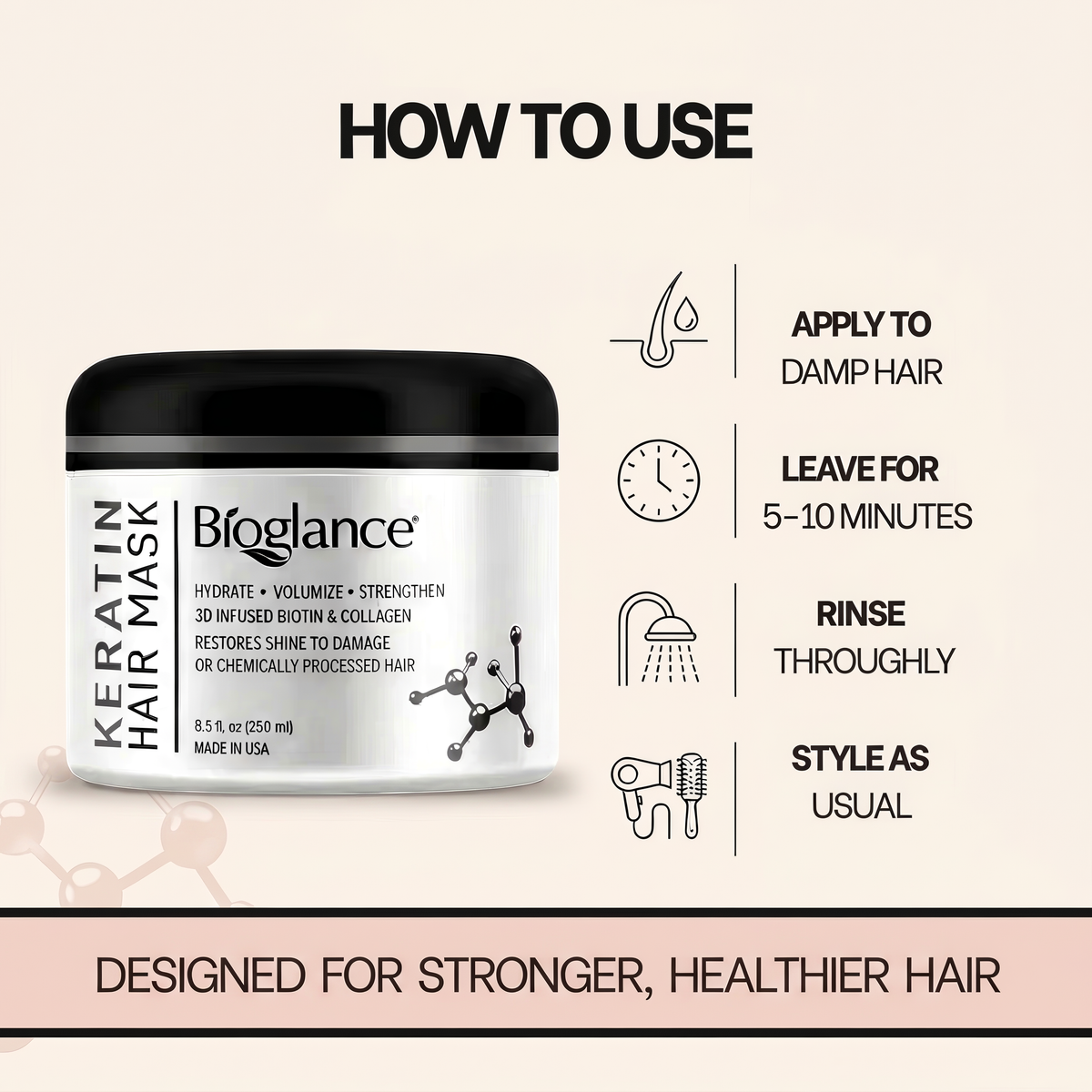 Bioglance® Keratin Hair Mask with Biotin & Collagen – 8.5 fl oz (250 ml)