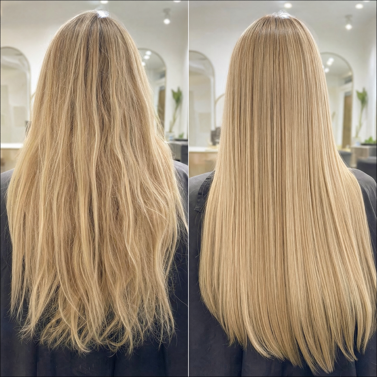 Bioglance Potencie Blond Retexturizer smoothing blonde hair for a sleek, shiny finish