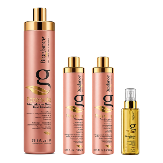 Bioglance Potencie Complete Kit: Blond Retexturizer 1 L, Shampoo 300 ml, Conditioner 300 ml and Absolute Argan Oil Serum 60 ml
